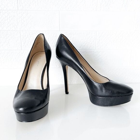 Nine West Womens Heels Leather Slip-On Stiletto Platform Pumps Black Size 8 - Picture 2 of 11